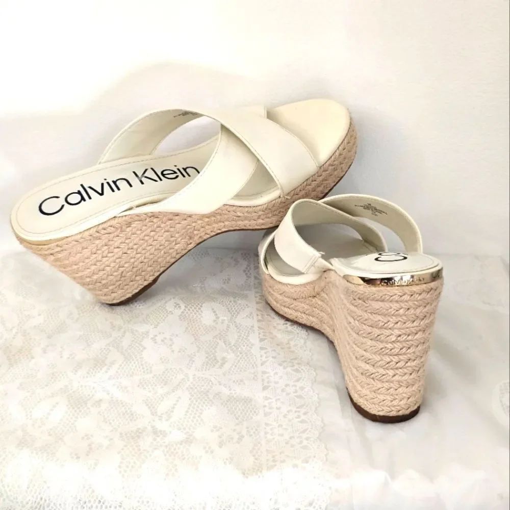 Calvin Klein Cream Wedge espadrilles Slip-On Shoes